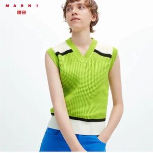 Marni Uniqlo Lime Green and White Knit Vest